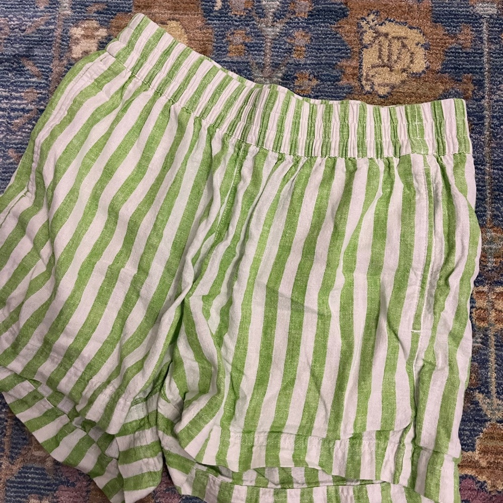 Old Navy Green and White Bermuda Shorts with Elastic Waistband